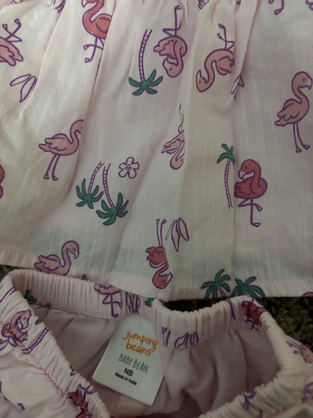 Jumping Beans NB Pink Flamingo Print Baby Two-Piece Set - Picture 2 of 4